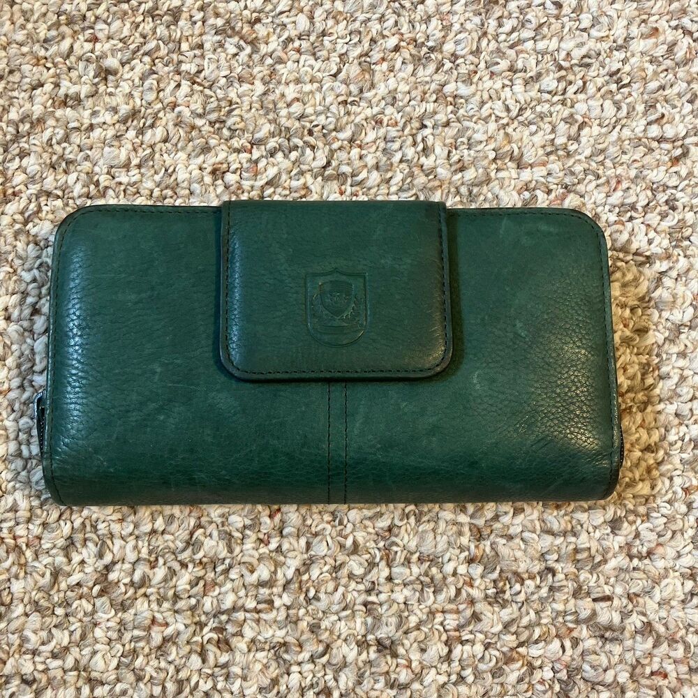 Mundi Tab Z/A Clutch Wallet Genuine Leather Green Card Slots Zip Pouch Checkbook